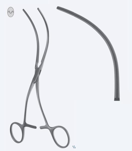 Зажими, судинні, "De Bakey", для протоки, зубці "De Bakey", з S-вигнутою ручкою, довжина 190 мм, 7 1/2". Бренд - Asanus Medizintechnik Gmb, Німеччина